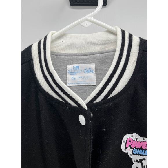 Powerpuff Girls Justice Varsity Jacket Youth XL Black White Bomber Cartoon - Picture 2 of 5